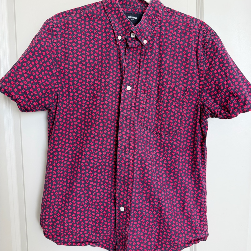 Jack Spade Men's Dark Blue and Red Floral Button Down Shirt Size Medium